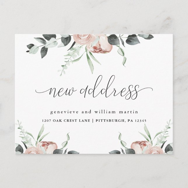Carte Postale Faire-part Nouvelle calligraphie d'adresse Floral Changement  (Devant)