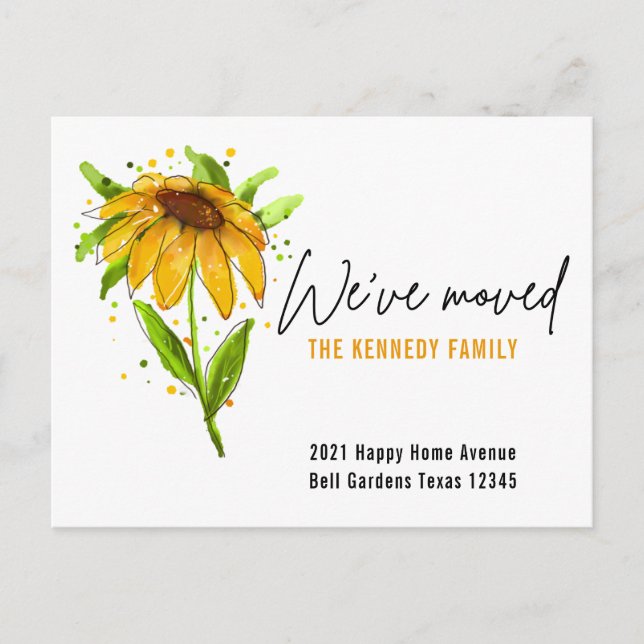Carte Postale Faire-part Nouvelle maison Aquarelle Jaune Florale Nous avons (Devant)