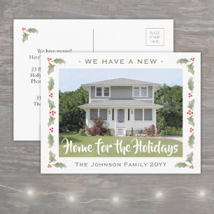 Carte Postale Faire-part Nouvelle maison Aquarelle Noël Holly 1 Photo Movin