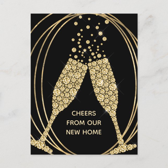 Carte Postale Faire-part Nouvelle maison Champagne Black Gold Géométrique M (Devant)