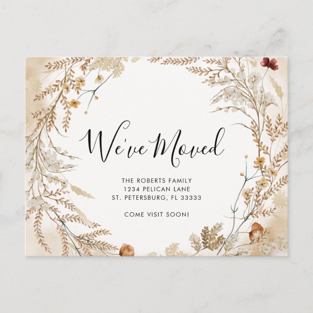 Carte Postale Faire-part Nouvelle maison Fleur sauvage Foliage Wreath Movin (Devant)