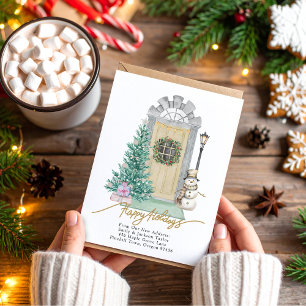 Carte Postale Faire-part Nouvelle maison - Joyeuses fêtes Porte de Noël Dém