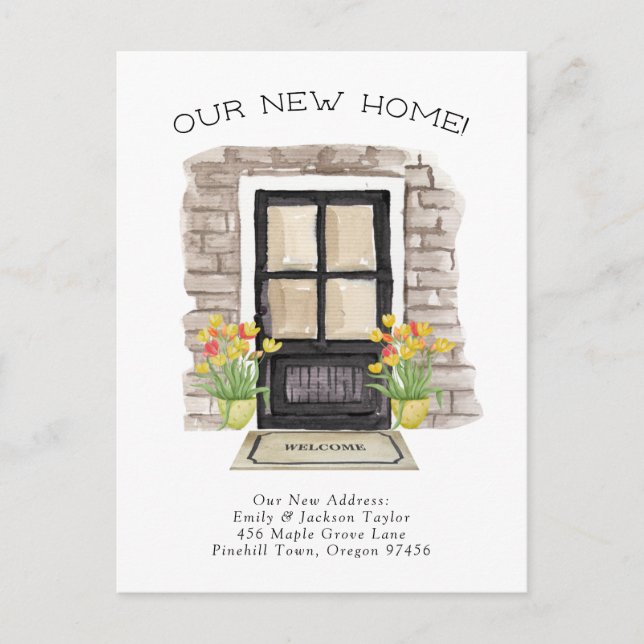 Carte Postale Faire-part Nouvelle Maison - Nouvelle Adresse Mignonne Porte  (Devant)