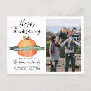 Carte Postale Faire-part Nouvelle Maison Thanksgiving Citrouille Photo Holi