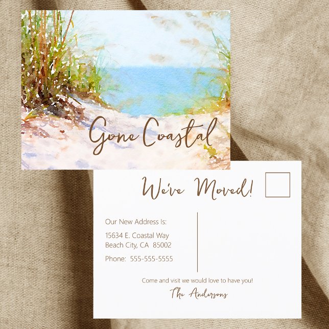 Carte Postale Faire-part Nouvelle Vague Maison Côtière Sur La Plage Aquarel (Créateur téléchargé)