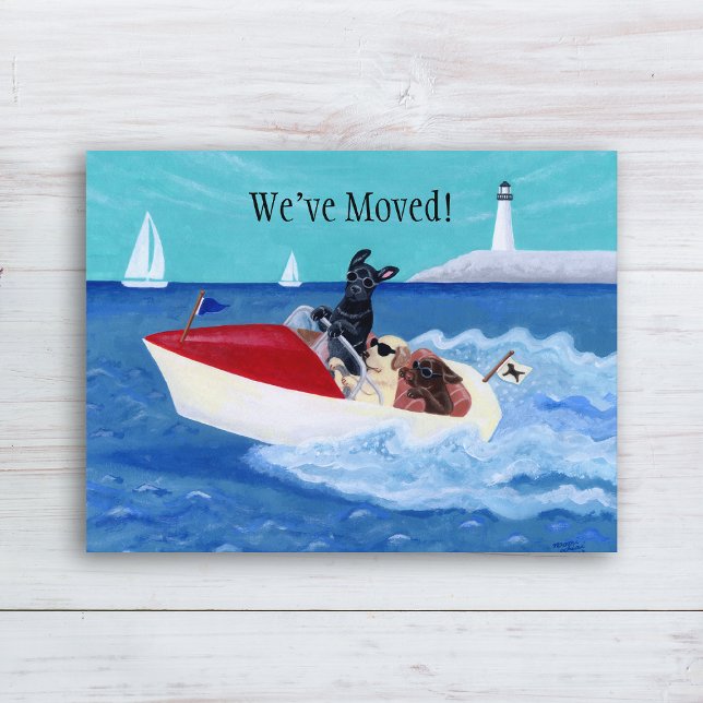 Carte Postale Faire-part Nouvelles adresses des Labrador d'été cool (Cool Summer Labradors New Address Announcement Postcard for Labrador Owners.  Clean ocean view.)