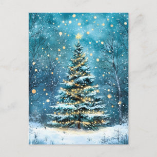 Carte Postale Faire-part Nuit silencieuse, forêt de Noël, arbre lumineux