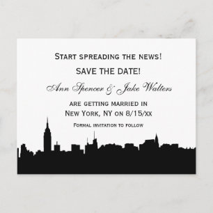 Carte Postale Faire-part NYC Black Wide Skyline Silhouette #2 Save the Date
