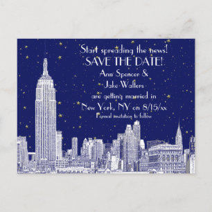 Carte Postale Faire-part NYC Skyline 01 Etched do-it-yourself BG Starry Enr