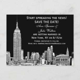 Carte Postale Faire-part NYC Skyline 01 Gravé Fond DIY Couleur Enregistrez