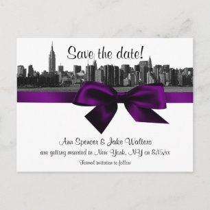 Carte Postale Faire-part NYC Skyline large gravé BW Violet Enregistrer la d