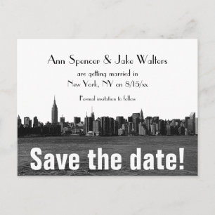 Carte Postale Faire-part NYC Wide Skyline Etched Enregistrer la date