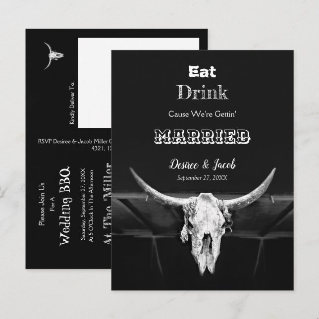 Carte Postale Faire-part Occidental Noir Et Blanc Rustique Manger Boisson M (Devant / Derrière)