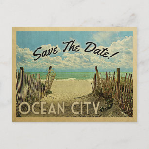Carte Postale Faire-part Ocean City Enregistrer La Date Vintage Plage Nauti