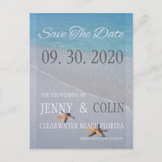 Carte Postale Faire-part Ocean Love Beach Starfish Photo Enregistrer La Dat (Devant)