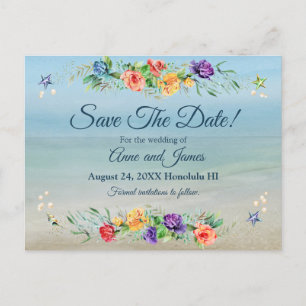 Carte Postale Faire-part Ocean Watercolor Floral Wedding Enregistrer la dat
