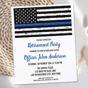 Carte Postale Faire-part Officier de police à la retraite Ligne bleue mince