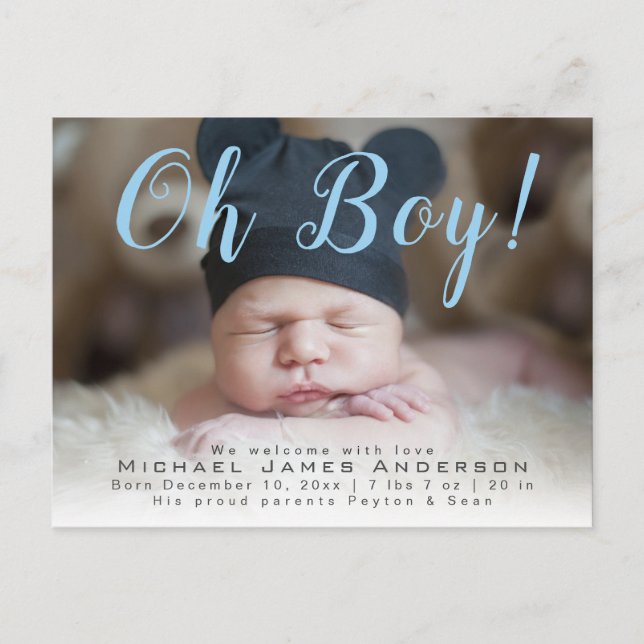 Carte Postale Faire-part Oh ! Naissance moderne de photo de bébé de (Devant)
