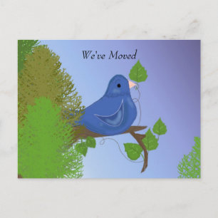Carte Postale Faire-part Oiseau bleu sur une branche Nouvelle adresse