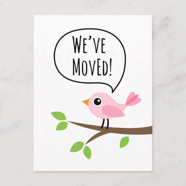 Carte Postale Faire-part Oiseau rose nous avons déplacé changement d'adress (Devant)