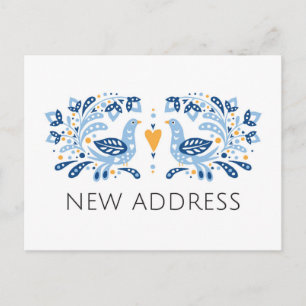 Carte Postale Faire-part Oiseaux d'art populaire moderne nouvelle adresse e