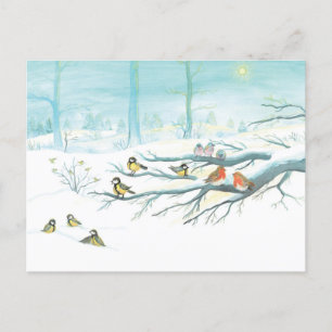 Carte Postale Faire-part Oiseaux de forêt en hiver