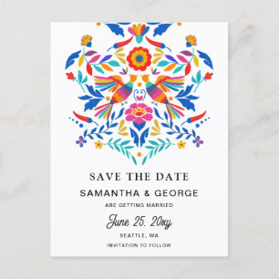 Carte Postale Faire-part Oiseaux Mexicains Otomi Floral Fiesta Enregistrer 