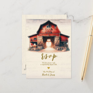 Carte Postale Faire-part Old Red Barn Rustic Mariage campagnard RSVP