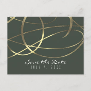 Carte Postale Faire-part Olive Army Vert & Or Faux Foil Économisez la Date