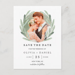 Carte Postale Faire-part Olive Branch Wreath Classy Wedding Enregistrer la 