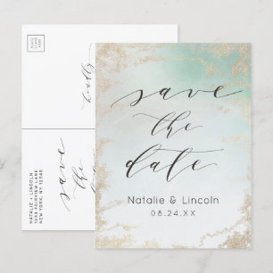 Carte Postale Faire-part Ombre Mint Green Frosted Gold Foil Enregistrer la 
