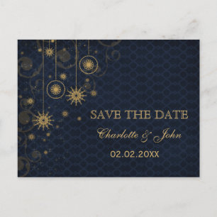 Carte Postale Faire-part or bleu Snowflakes Winter save Date