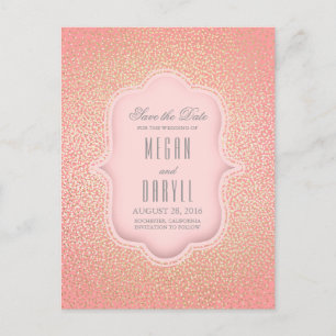 Carte Postale Faire-part Or Save the Date Glamour Pailleté Or Rose Vintage
