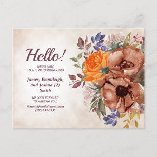 Carte Postale Faire-part Orange Bleu Rouille Aquarelle Floral Nouveau Voisi