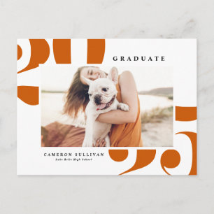 Carte Postale Faire-part Orange Bold Typographie 2024 Diplôme Photo