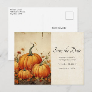 Carte Postale Faire-part Orange Citrouille Russe Automne Thanksgiving