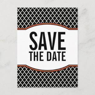 Carte Postale Faire-part Orange Elegant Quatrefoil Enregistrer la date Cart