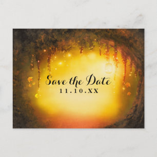Carte Postale Faire-part Orange Fall Rustic Enchanted Forest Enregistrer la