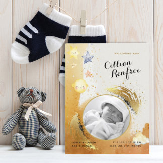 Carte Postale Faire-part Orange Gold Parties scintillant Aquarelle Photo Bé