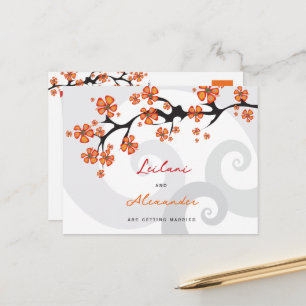 Carte Postale Faire-part Orange Hibiscus Gris Tourbillons Tropical Enregist
