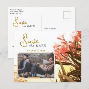 Carte Postale Faire-part Orange Oleander Flower Photo Wedding Enregistrer l