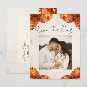 Carte Postale Faire-part Orange Peony Flowers Vintage Enregistrer la date