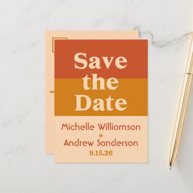 Carte Postale Faire-part Orange Terracotta Moderne Rétro (Devant/Arrière en situation)