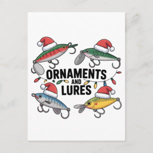 Carte Postale Faire-part Ornements et leurres drôle de Noël Santa pêche 