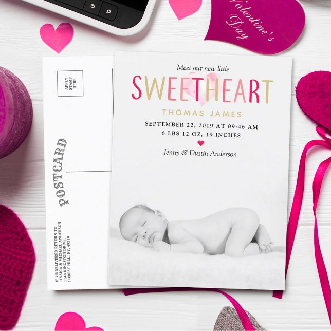 Carte Postale Faire-part Our Little Sweetheart Photo Birth Announcement (Créateur téléchargé)