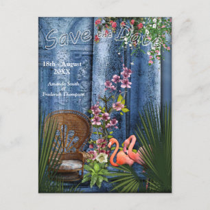 Carte Postale Faire-part Palais de marbre bleu vintage tropical