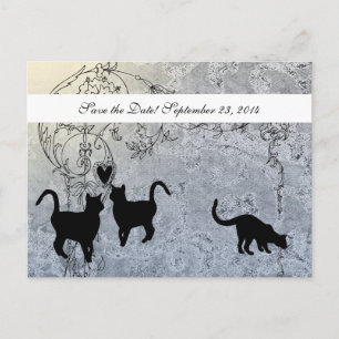 Carte Postale Faire-part Pale Blue Vintage Chat Enregistrer la date