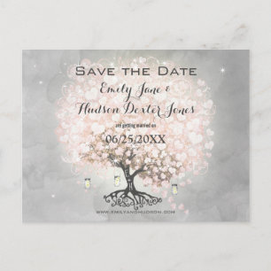 Carte Postale Faire-part Pale Dogwood Pink Heart Leaf Mariage d'oiseaux