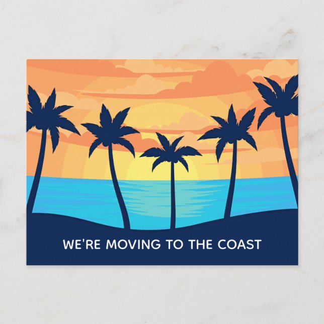 Carte Postale Faire-part Palm Tree Sunset Changement d'adresse Beach Moving (Devant)