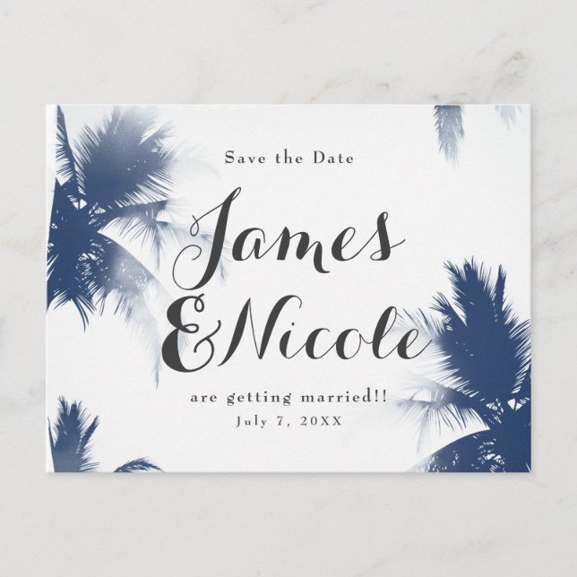 Carte Postale Faire-part Palmiers Blanc Glamour Moderne Enregistrer la Date (Devant)